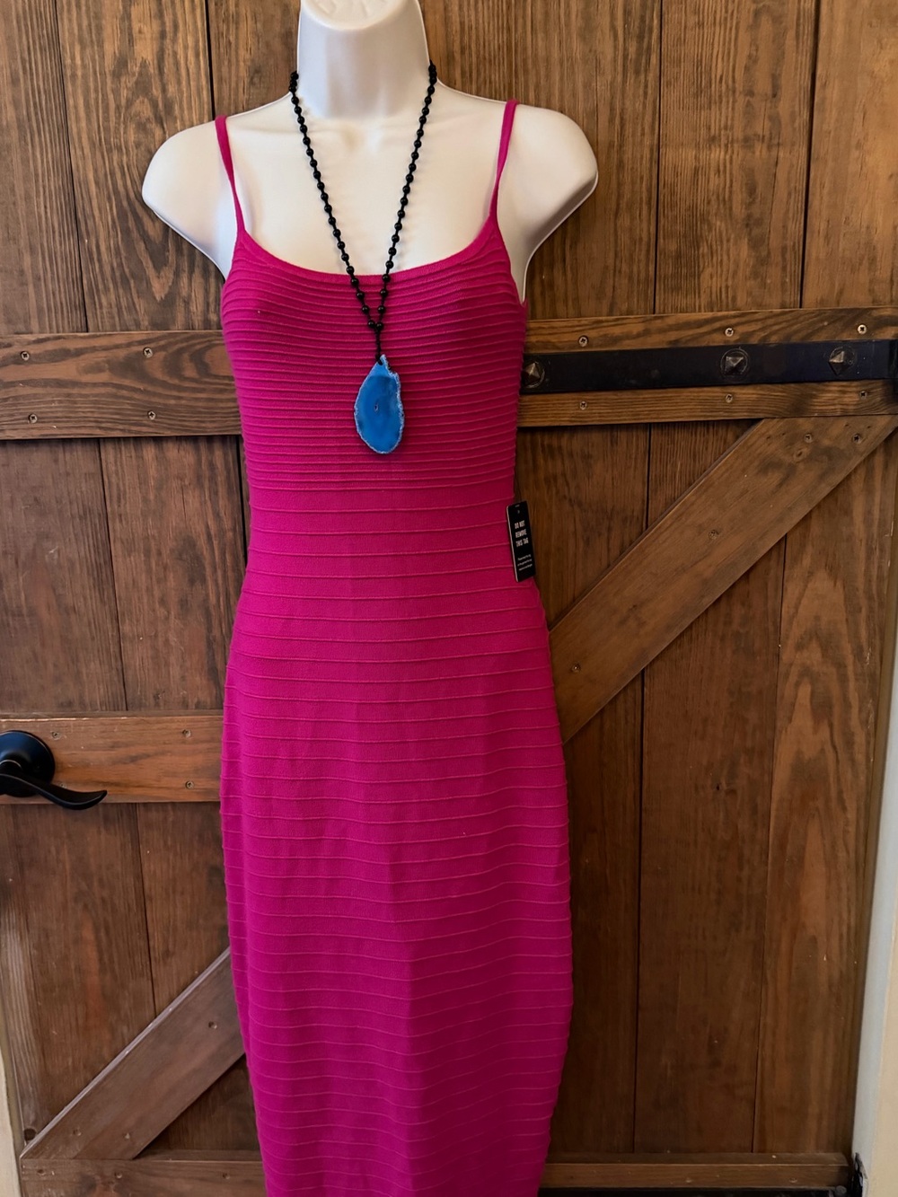 Express Sleeveless Ribbed Midi Dress in Fuchsia Pink